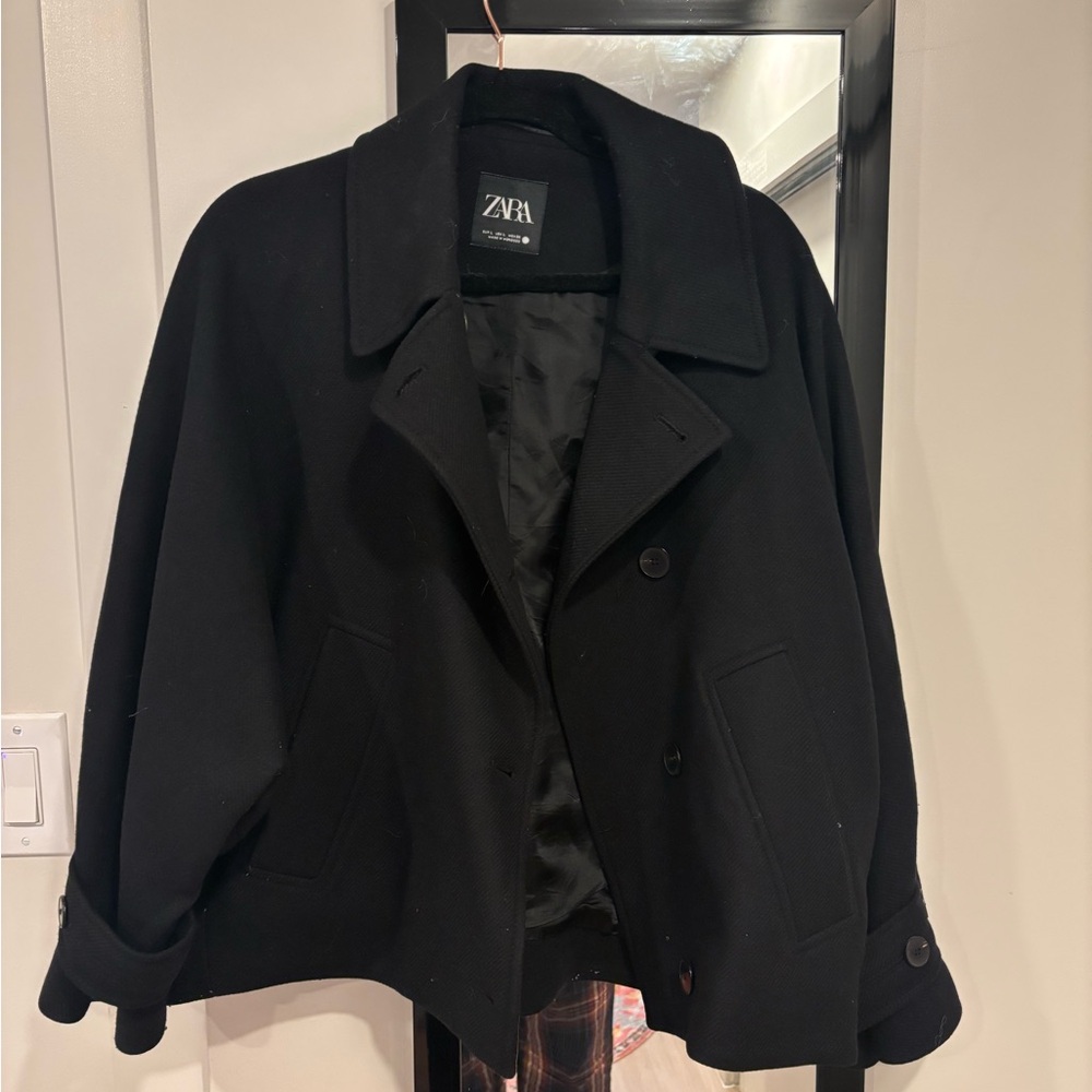 Zara Women's Black Wool Blend Coat L